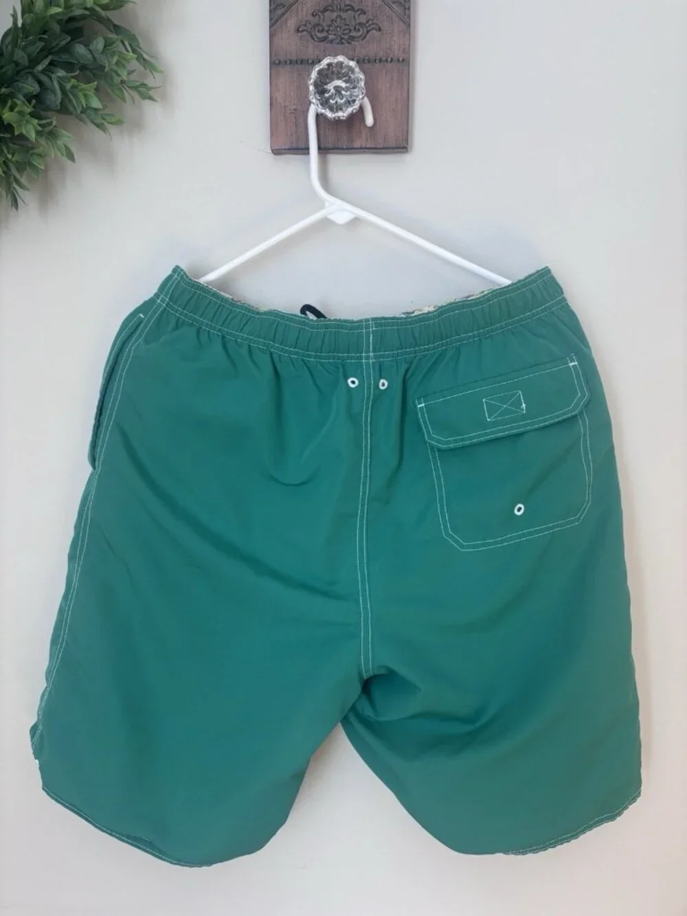 Lands' End Mens Size M Reversible Swim Trunks Green Yellow Floral Pockets